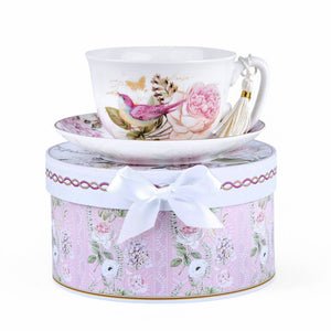Vintage Style Birds Porcelain Cup and Saucer Set in Gift Box