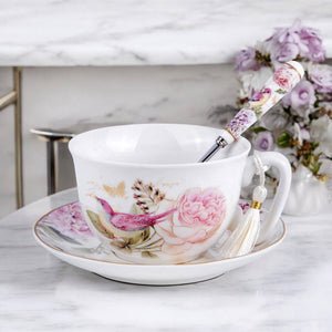 Vintage Style Birds Porcelain Cup and Saucer Set in Gift Box