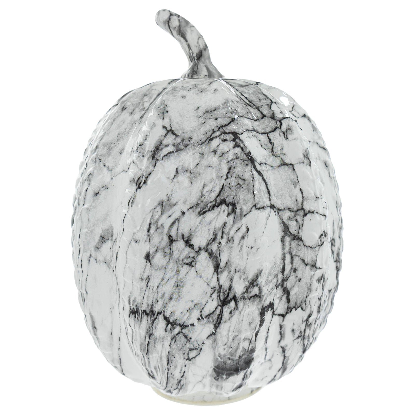 10" Black & White Marble Led Pumpkin Large Fall Autumn