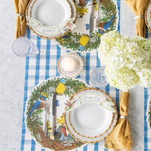 Blue Painted Check Table Runner - 20 x 25'"