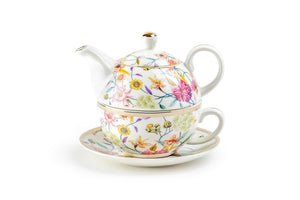Spring Flowers with Hummingbird Fine Porcelain Tea For One Set