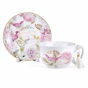 Vintage Style Birds Porcelain Cup and Saucer Set in Gift Box